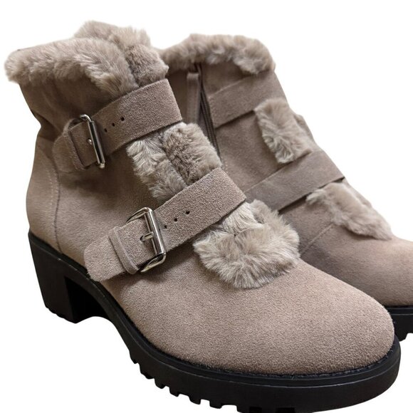 Violet & Red Women's Faux Fur Lined Suede Boots With Buckle Straps & Block Heel - Picture 4 of 7